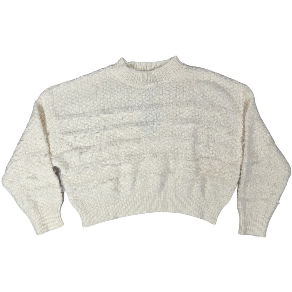 Area Stars Ivory Textured Mock Neck Cropped Leila Sweater Women Size‎ M